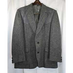 VTG Pendleton Suede‎ Shoulder Elbow Patches Wool Blazer Tweed Coat Gray 46 Reg